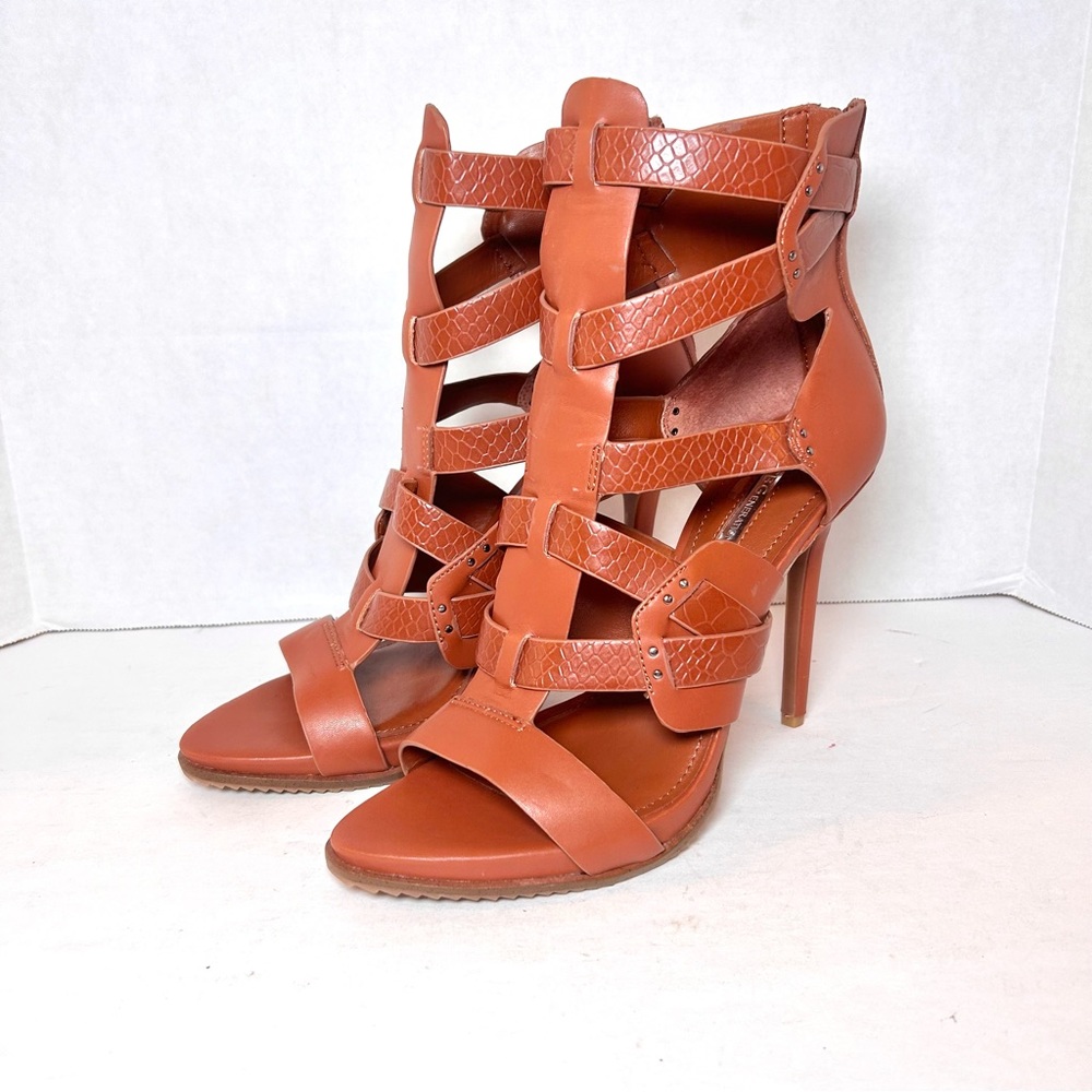 NEW BCBGeneration Leather Strappy Sandal Heels Brown Size 9